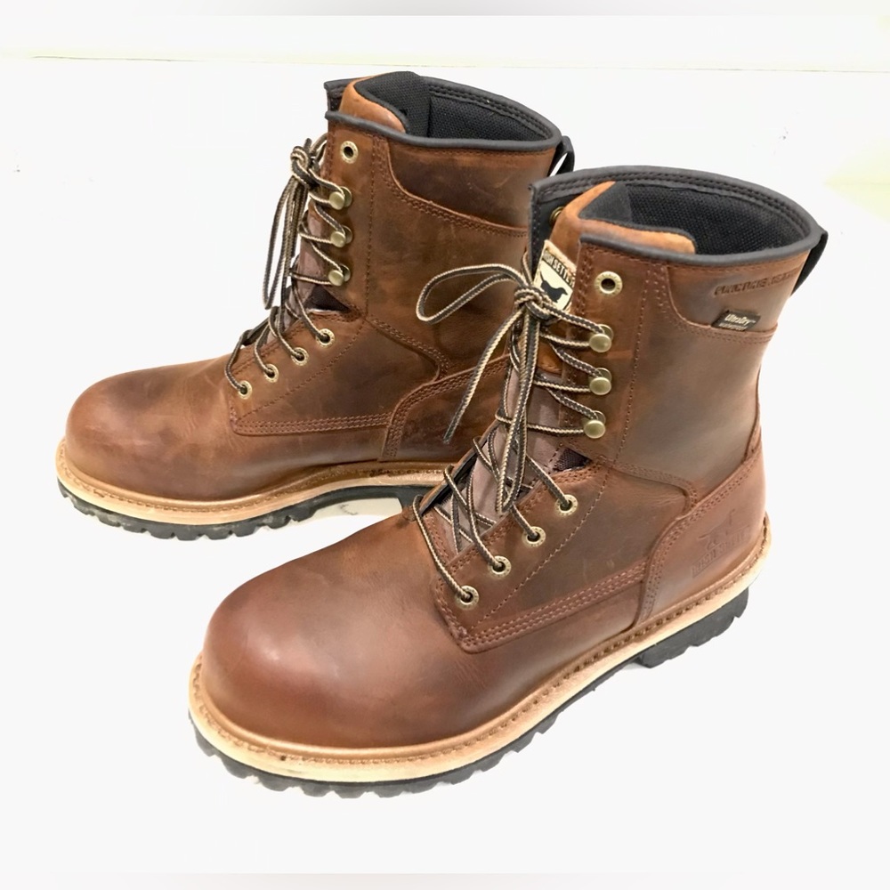 MESABI MEN'S 8inWATERPROOF LEATHER SAFETY TOE PUNCTURE RESISTANT LOGGER BOOT sz8